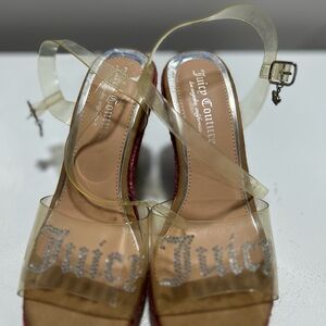 Juicy Couture Pink Glitter Platform Sandals with Clear Straps